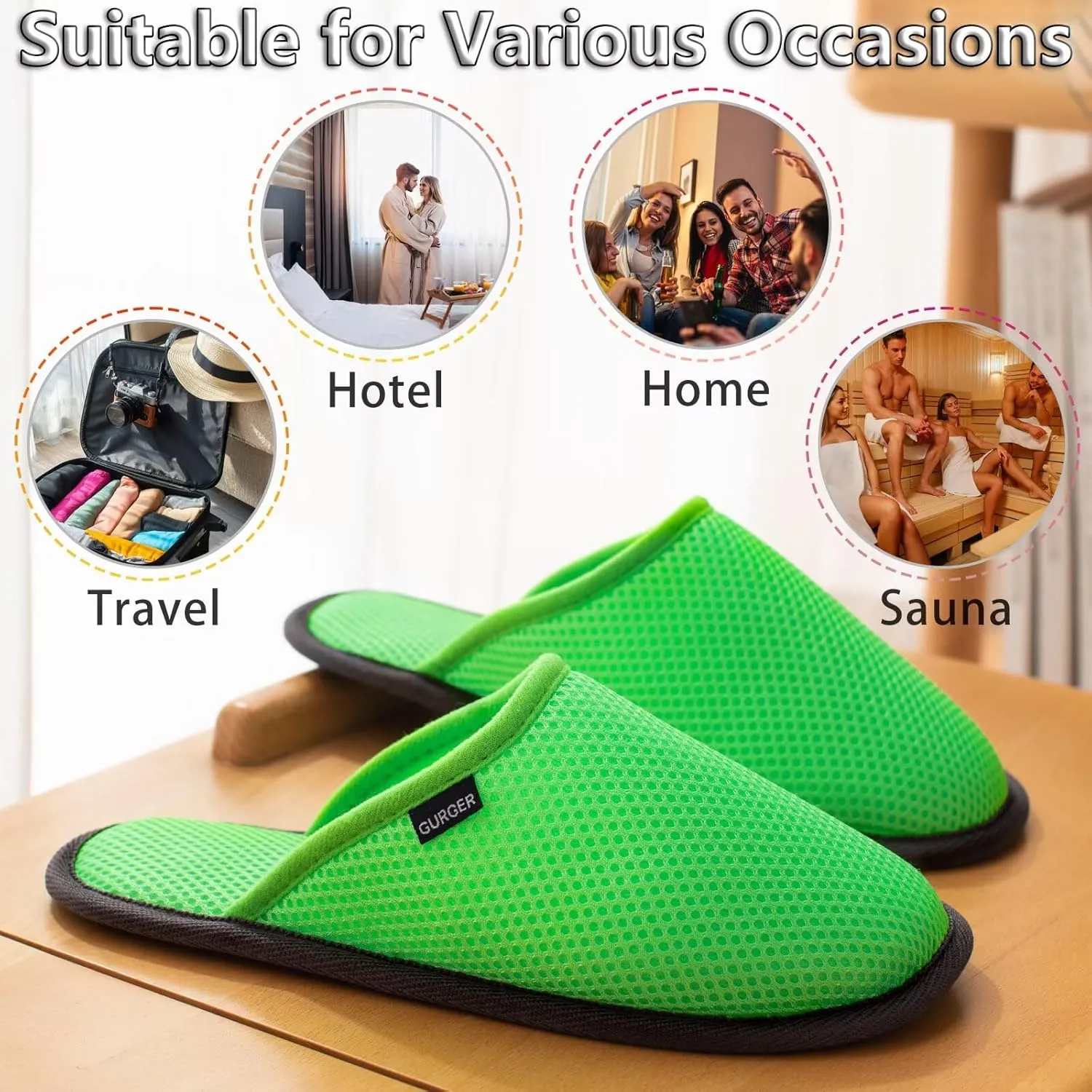 3-6 Pairs Spa Slippers Set Non-Disposable Washable Non-Slip Guest Slippers Comfortable Breathable, Various Sizes and Colours