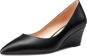 Aachcol Women Wedge Pumps Mid Heels Pointed Toe Slip-on Wedding Party 2 Inches