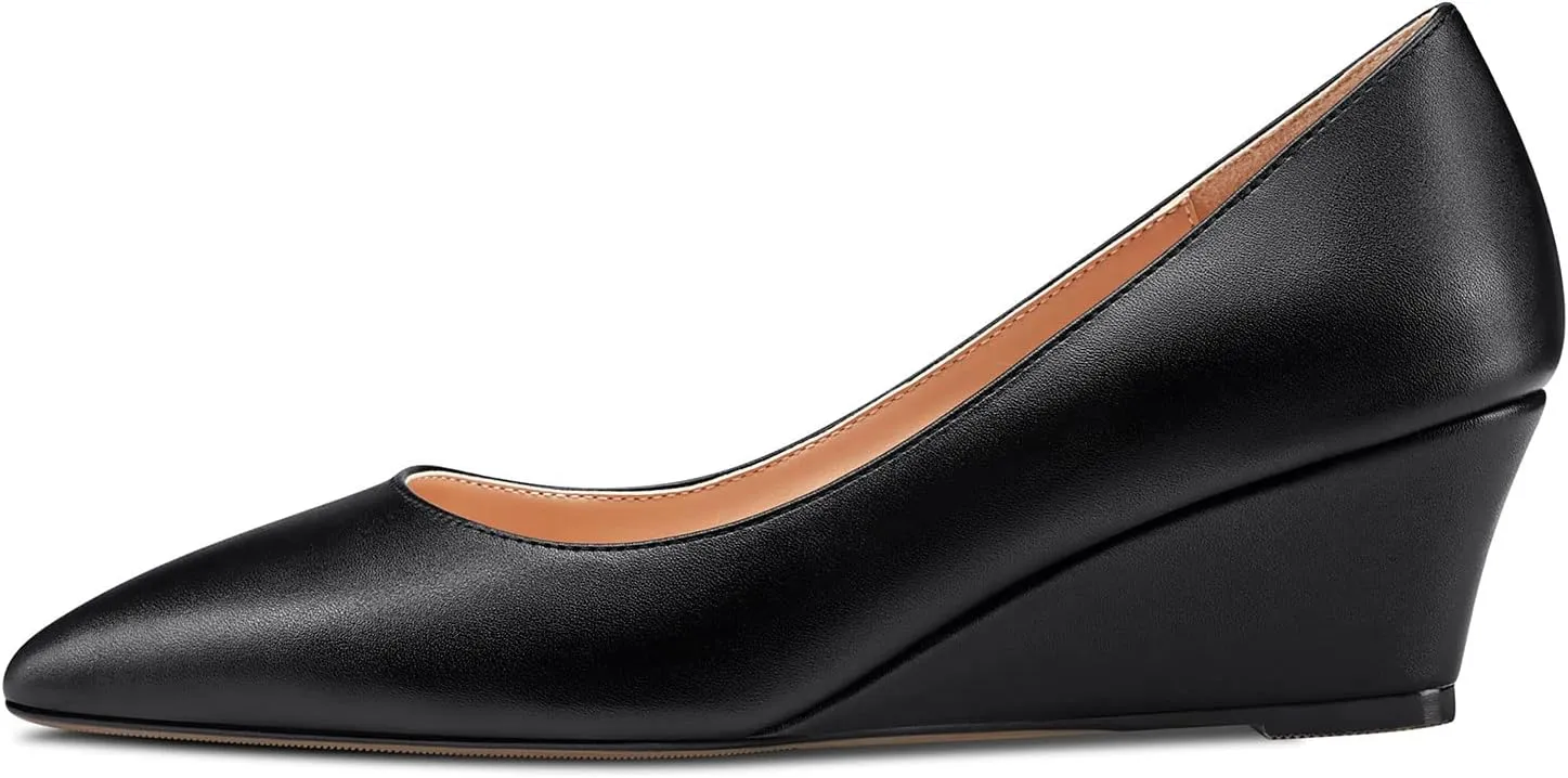 Aachcol Women Wedge Pumps Mid Heels Pointed Toe Slip-on Wedding Party 2 Inches