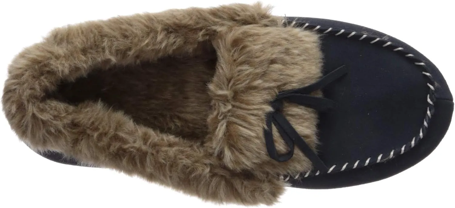 Acorn Women's Cozy Faux Fur Moc Slipper with memory foam and plush suede upper