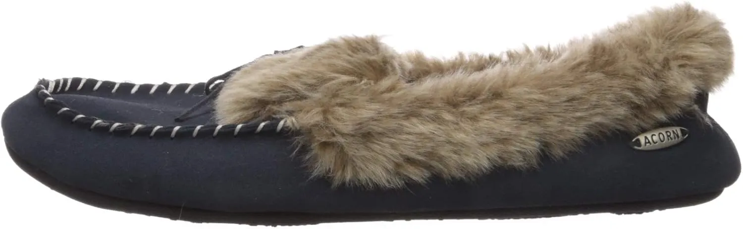 Acorn Women's Cozy Faux Fur Moc Slipper with memory foam and plush suede upper