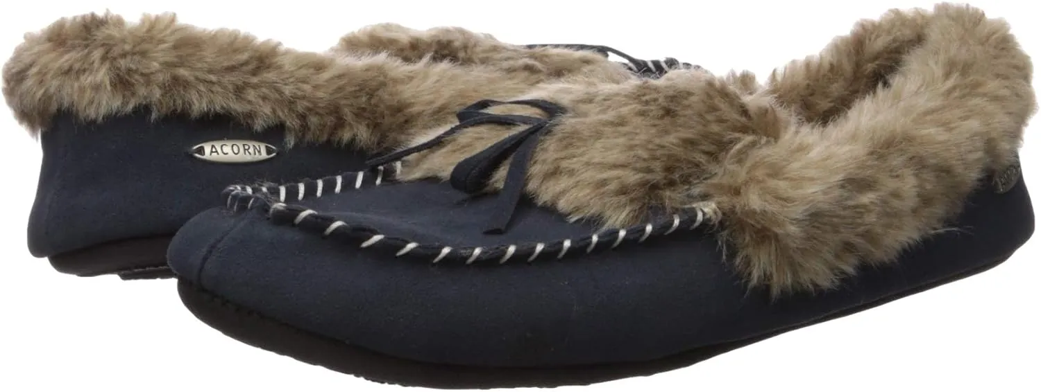 Acorn Women's Cozy Faux Fur Moc Slipper with memory foam and plush suede upper