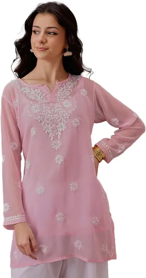 Ada Indian Hand Embroidered Chikankari Women's Georgette Kurti Top Tunic Shirt with inner A911300
