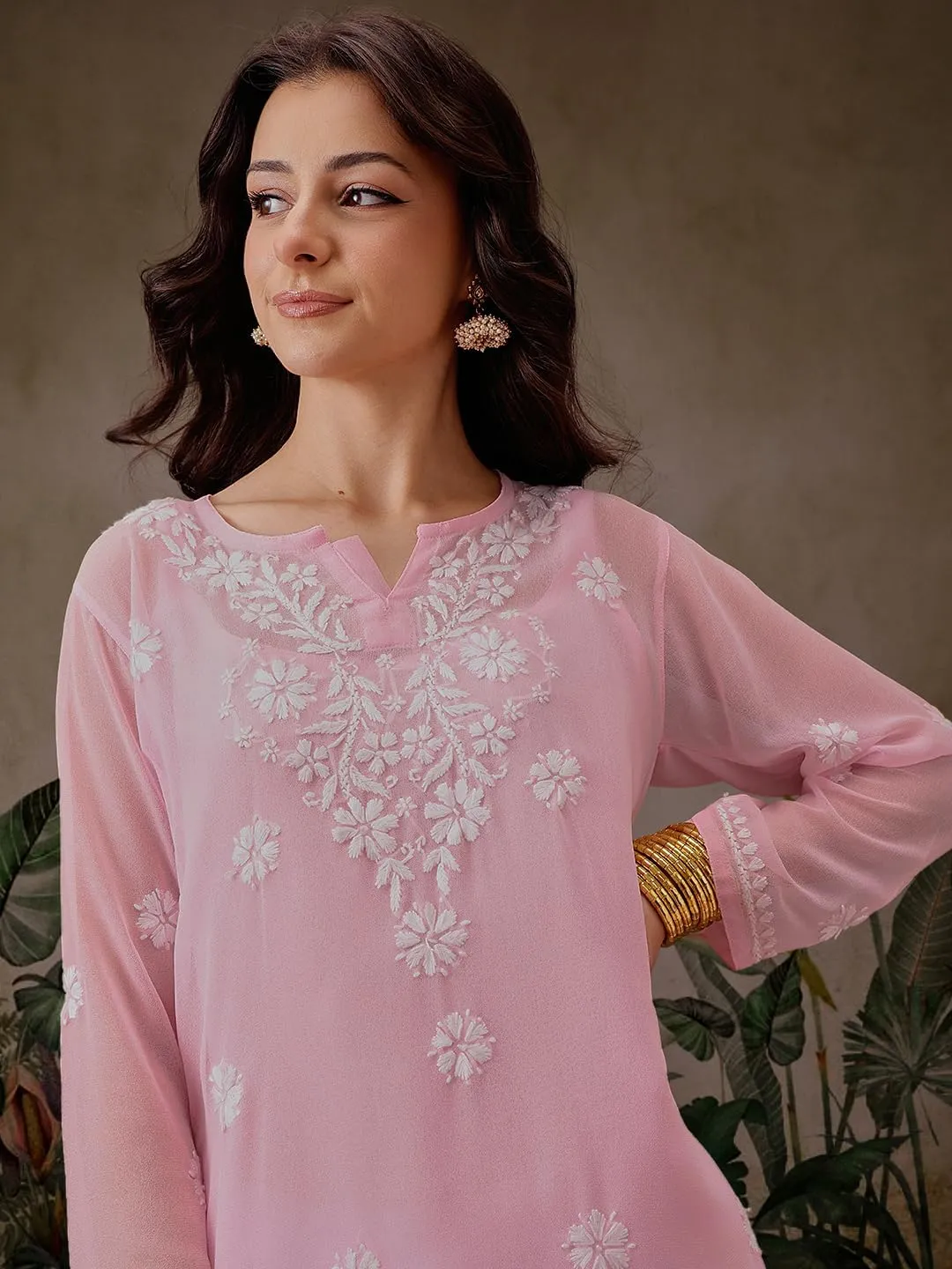 Ada Indian Hand Embroidered Chikankari Women's Georgette Kurti Top Tunic Shirt with inner A911300