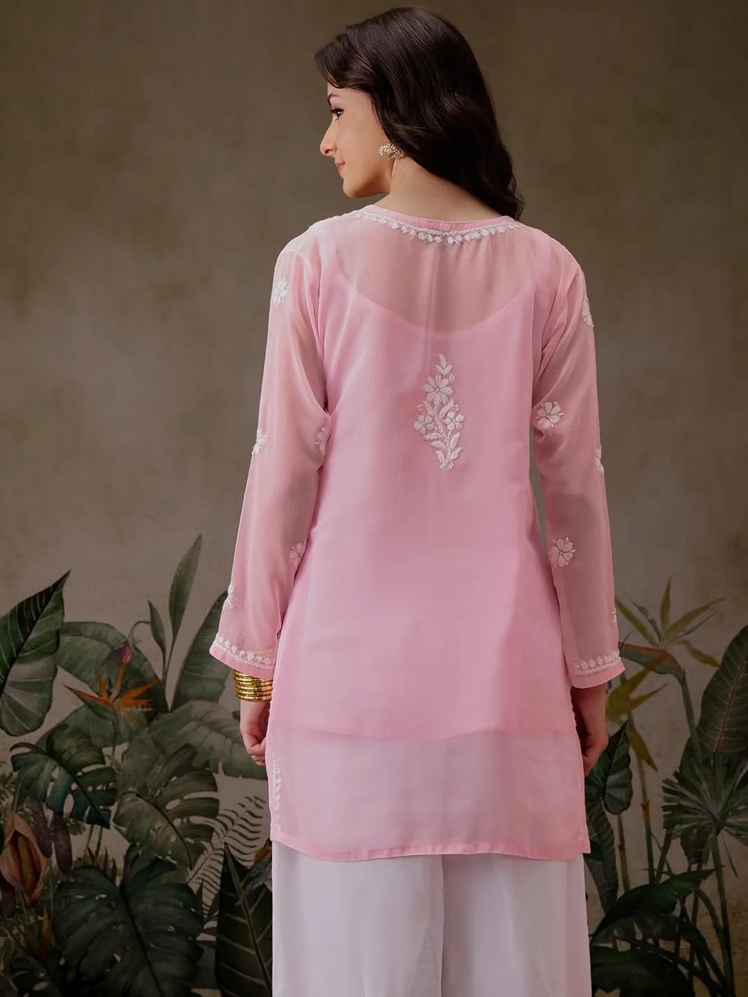 Ada Indian Hand Embroidered Chikankari Women's Georgette Kurti Top Tunic Shirt with inner A911300