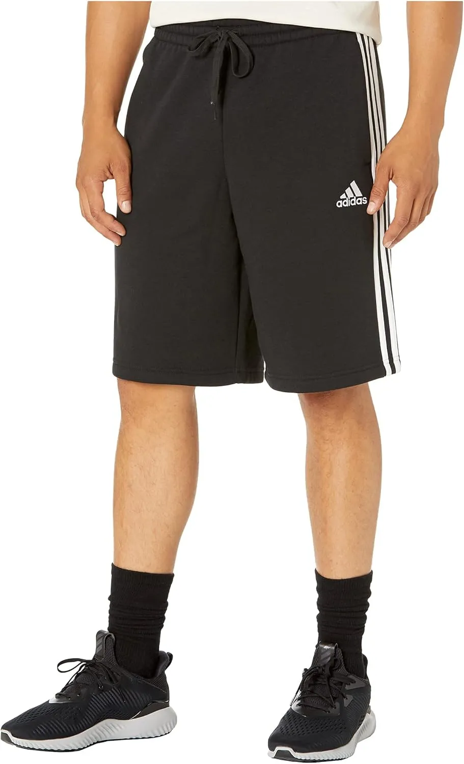 adidas Men's Size Essentials Fleece 3-Stripes Shorts, Black/White, Large/Tall