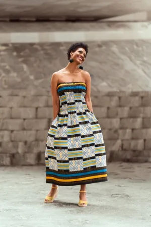 African Dress in Electric Blue Kente