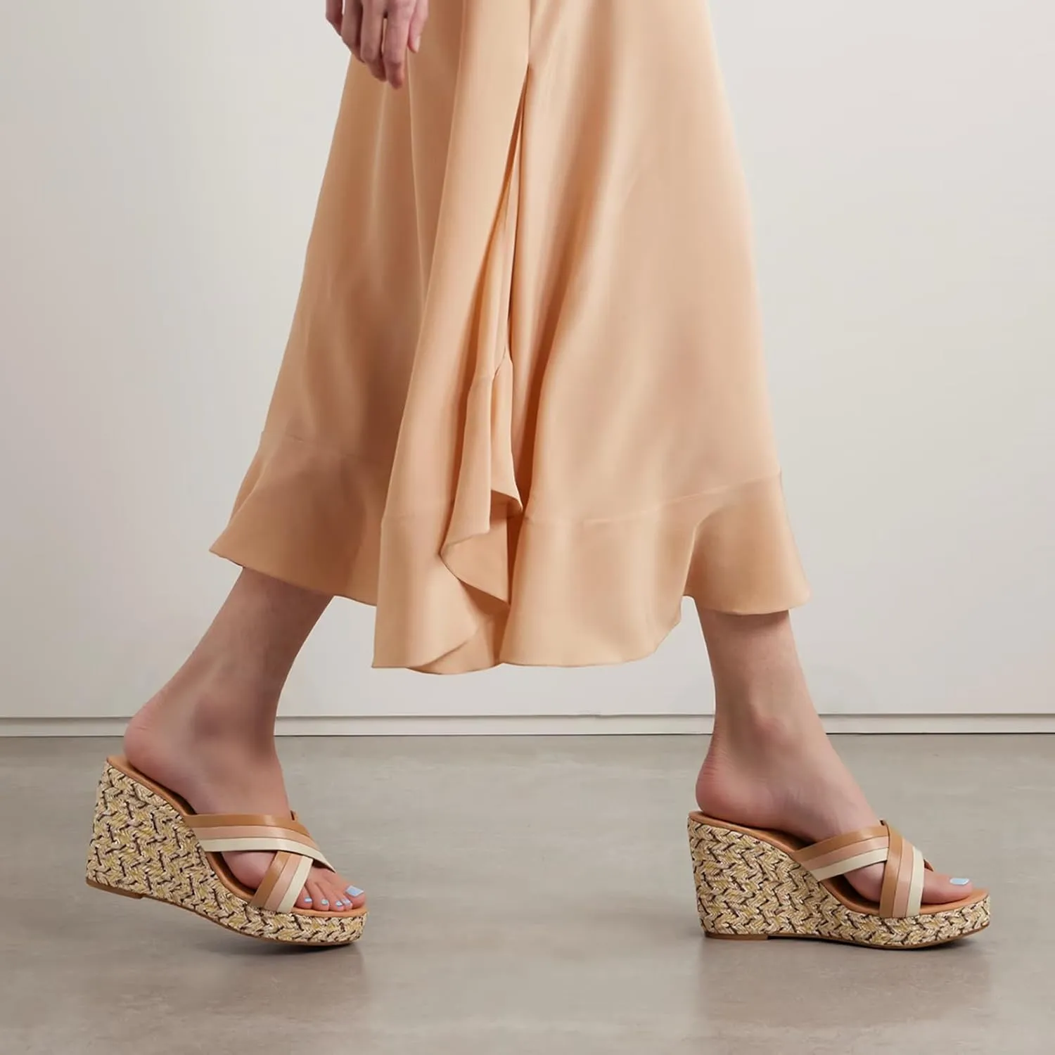 Alexis Leroy Women’s Comfortable Open Toe Crisscross Straps Slip on Wedge Sandals
