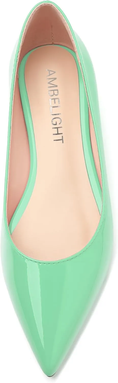 AMBELIGHT Comfy Flats for Women Pointed Toe Slip On Pumps Business Dress Shoe