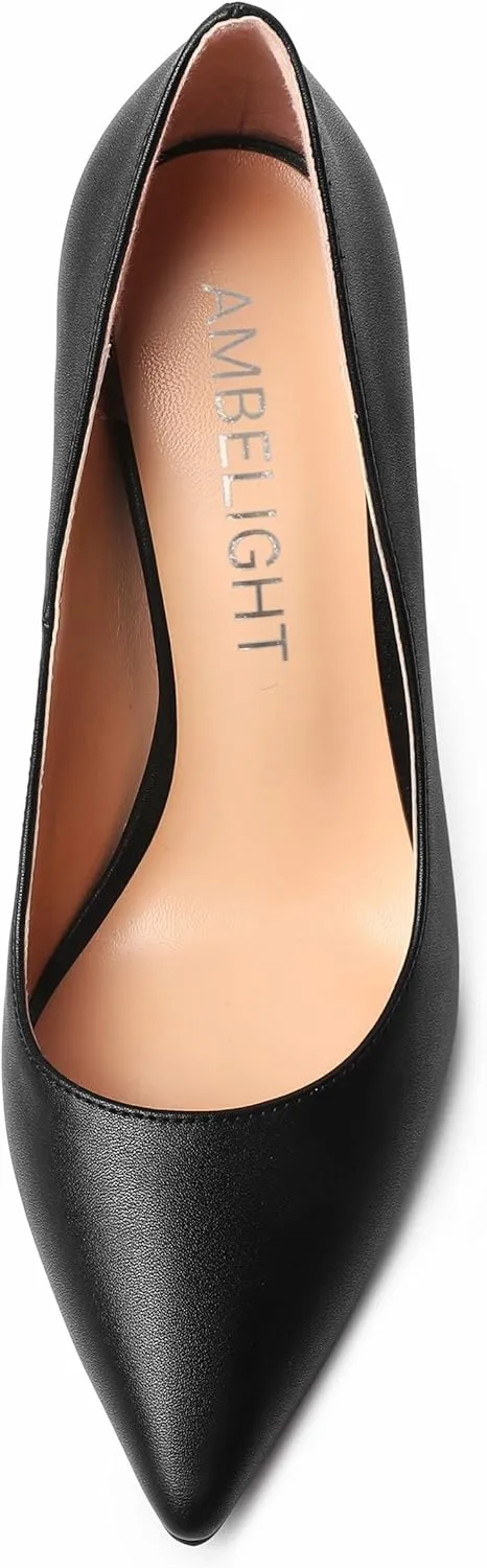 AMBELIGHT Womens Pointed Toe Evening Matte Dress Slip On Solid Stiletto High Heel Pumps Shoes 4 Inch