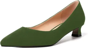 AMBELIGHT Womens Slip On Solid Casual Pointed Toe Office Suede Kitten Low Heel Pumps Shoes 1.5 Inch