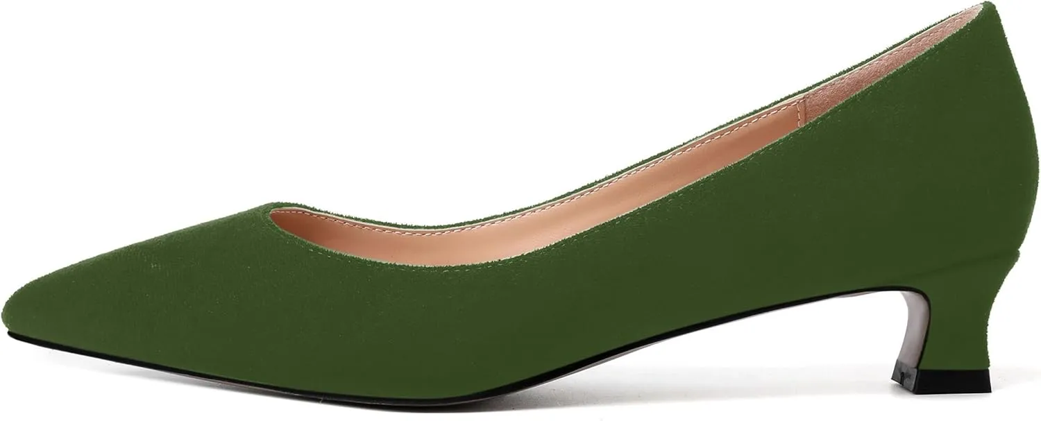 AMBELIGHT Womens Slip On Solid Casual Pointed Toe Office Suede Kitten Low Heel Pumps Shoes 1.5 Inch
