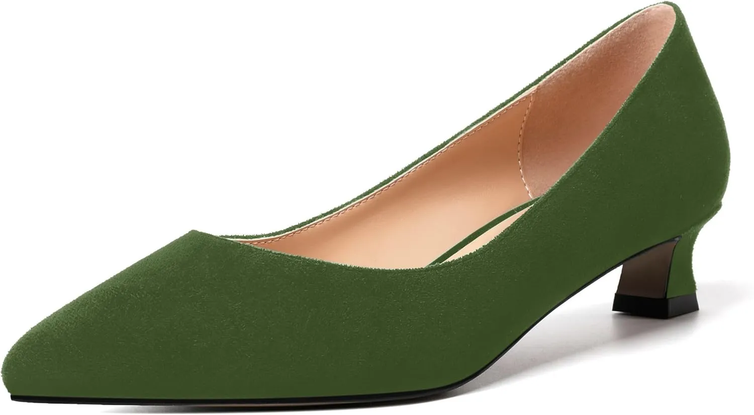 AMBELIGHT Womens Slip On Solid Casual Pointed Toe Office Suede Kitten Low Heel Pumps Shoes 1.5 Inch