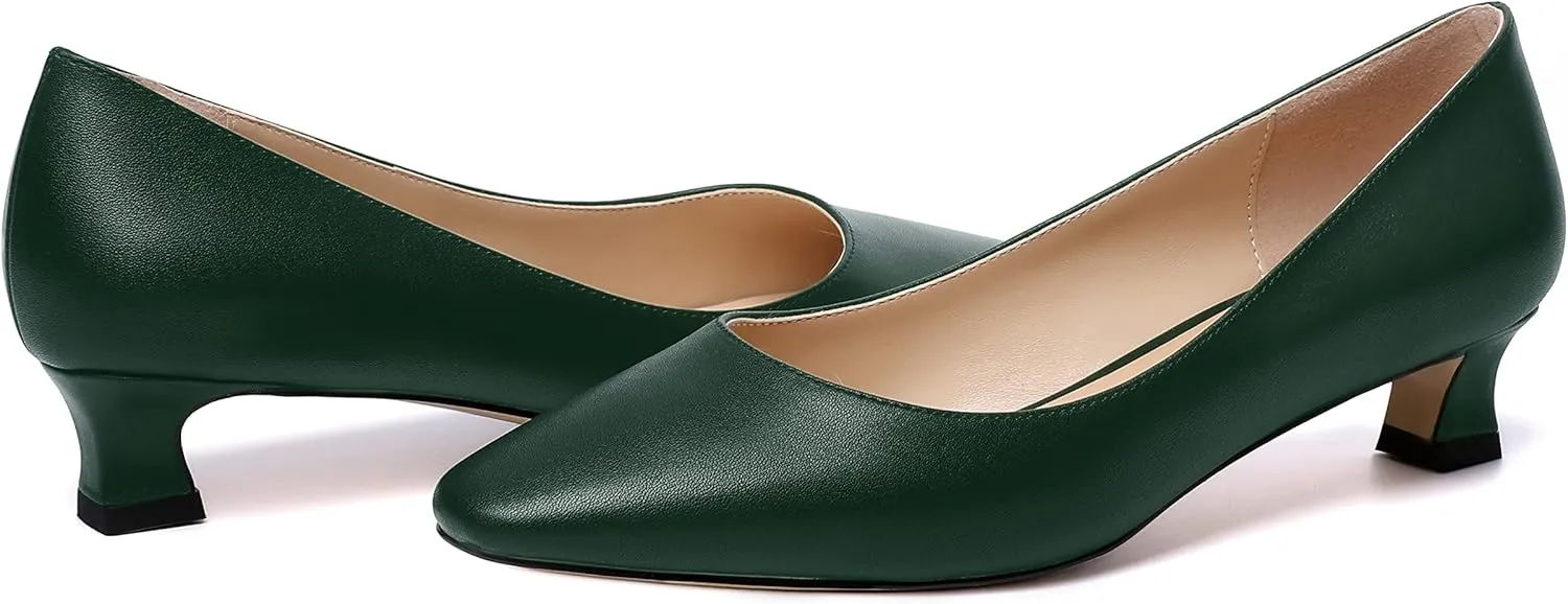 AMBELIGHT Womens Square Toe Solid Matte Office Casual Slip On Kitten Low Heel Pumps Shoes 1.5 Inch