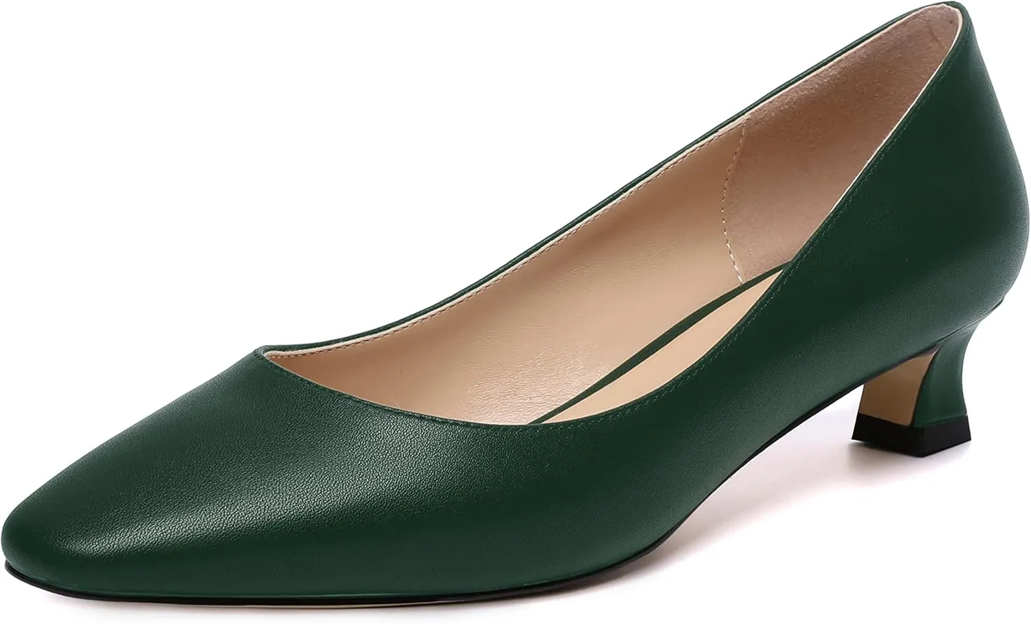 AMBELIGHT Womens Square Toe Solid Matte Office Casual Slip On Kitten Low Heel Pumps Shoes 1.5 Inch