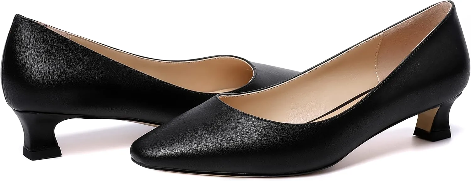 AMBELIGHT Womens Square Toe Solid Matte Office Casual Slip On Kitten Low Heel Pumps Shoes 1.5 Inch