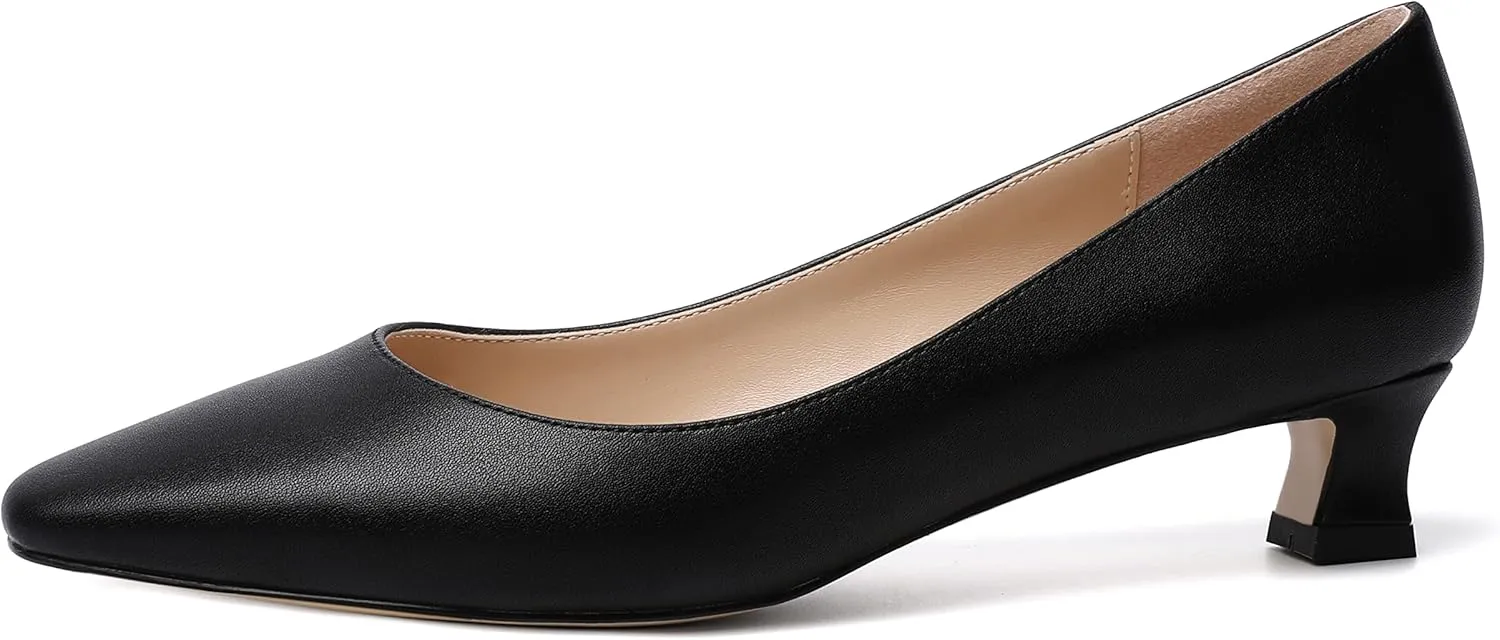 AMBELIGHT Womens Square Toe Solid Matte Office Casual Slip On Kitten Low Heel Pumps Shoes 1.5 Inch