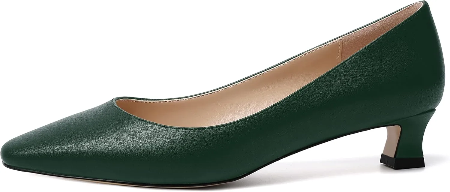 AMBELIGHT Womens Square Toe Solid Matte Office Casual Slip On Kitten Low Heel Pumps Shoes 1.5 Inch