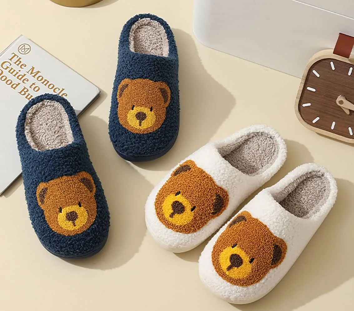 Animal Pattern Slippers - Hello Cat, Bear, Moose & Love Designs - Comfy Memory Foam Plush Cloud Slippers for Couples & Indoor Home