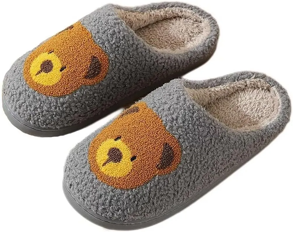 Animal Pattern Slippers - Hello Cat, Bear, Moose & Love Designs - Comfy Memory Foam Plush Cloud Slippers for Couples & Indoor Home