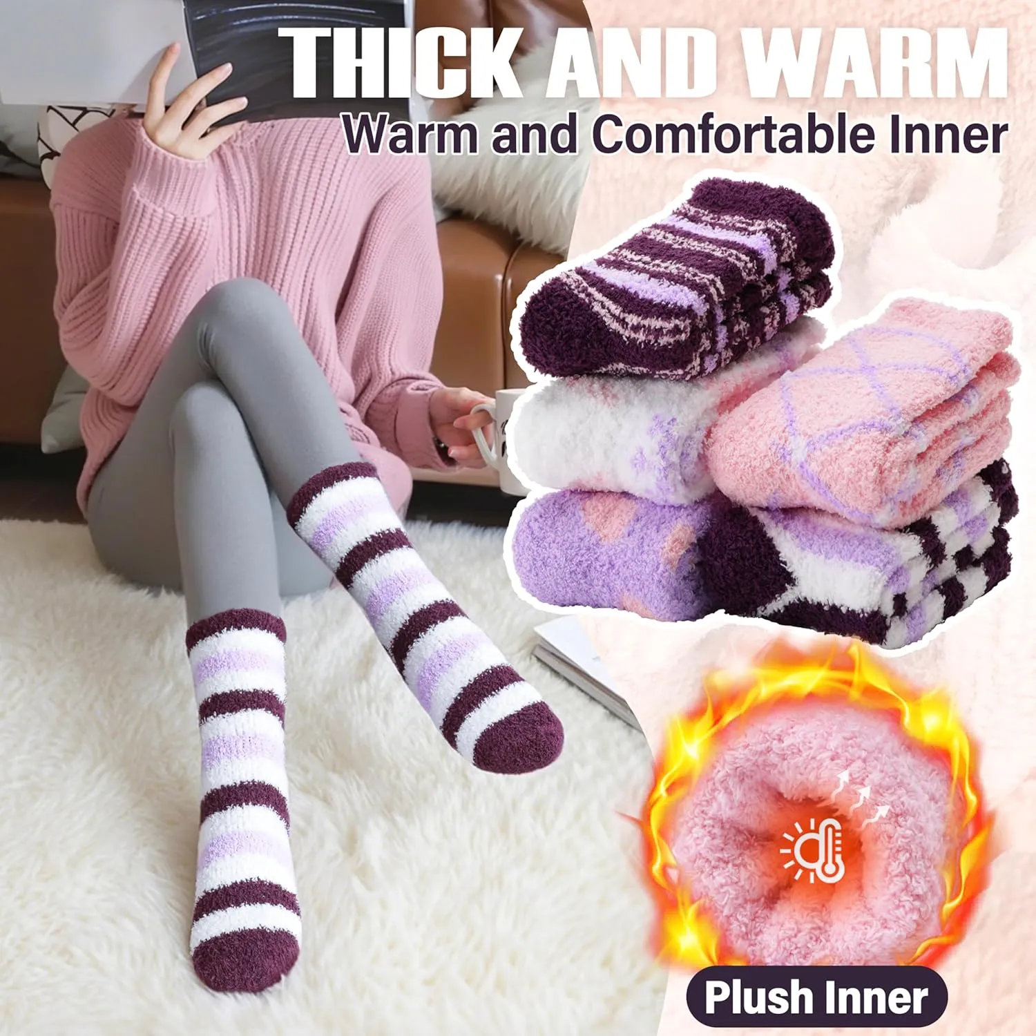 ANTSANG Women's Fuzzy Slipper Socks - Winter Fluffy Comfy Cozy Cabin Warm Home Socks
