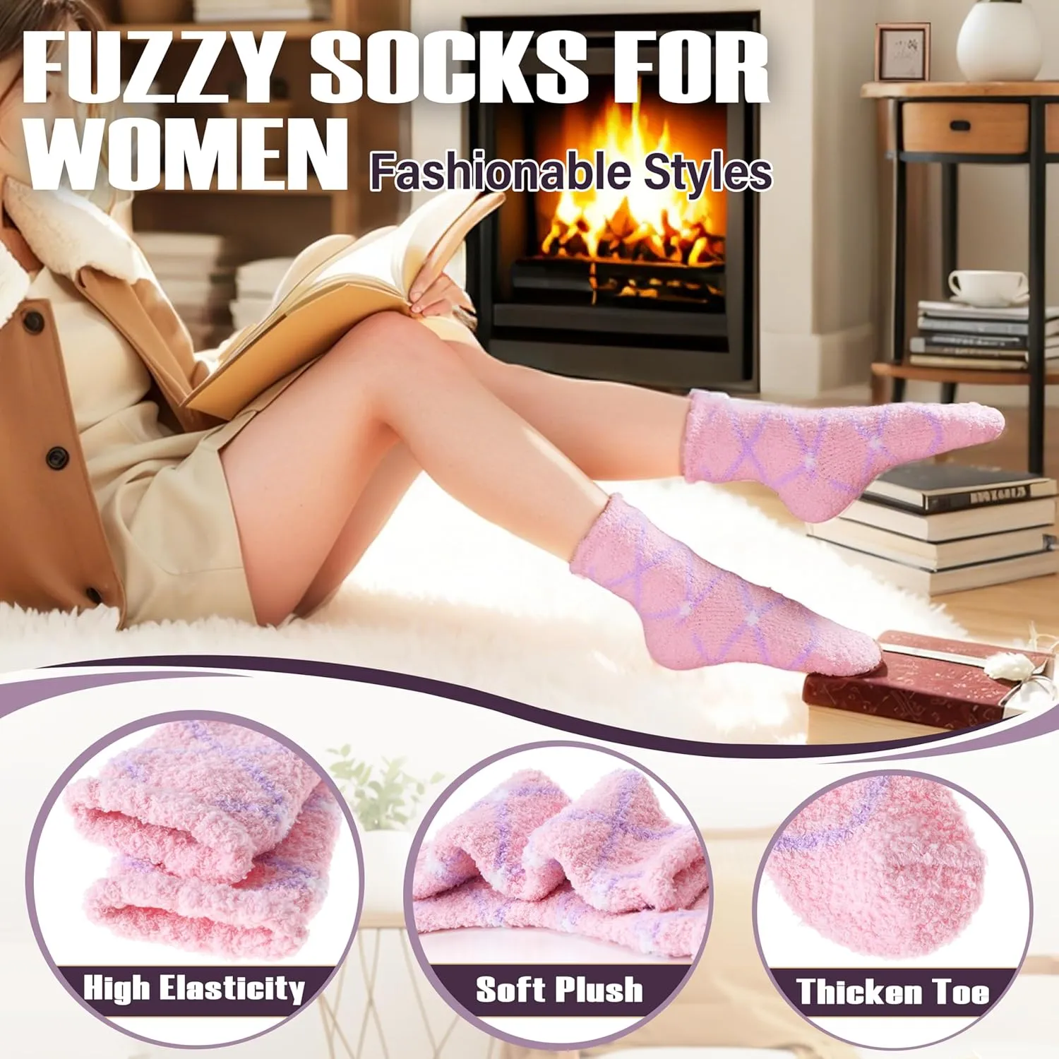 ANTSANG Women's Fuzzy Slipper Socks - Winter Fluffy Comfy Cozy Cabin Warm Home Socks
