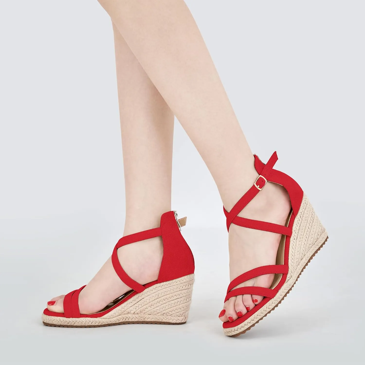 Aomigoct Wedge Sandals for Women Dressy - Suede Platform Wedges for Party - Fashion Ladies Open Toe Summer Espadrille Shoes