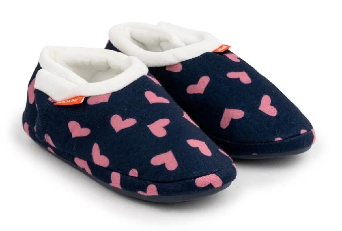 ARCHLINE Orthotic Slippers CLOSED Arch Scuffs Moccasins Pain Relief in Navy Hearts - EUR41 V563-AS401-NVYHRT-41
