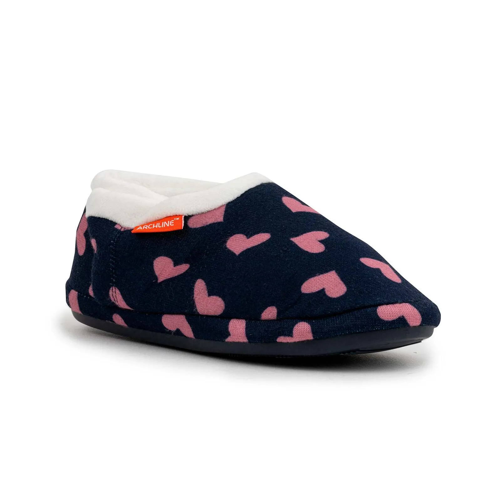 ARCHLINE Orthotic Slippers CLOSED Arch Scuffs Moccasins Pain Relief in Navy Hearts - EUR41 V563-AS401-NVYHRT-41