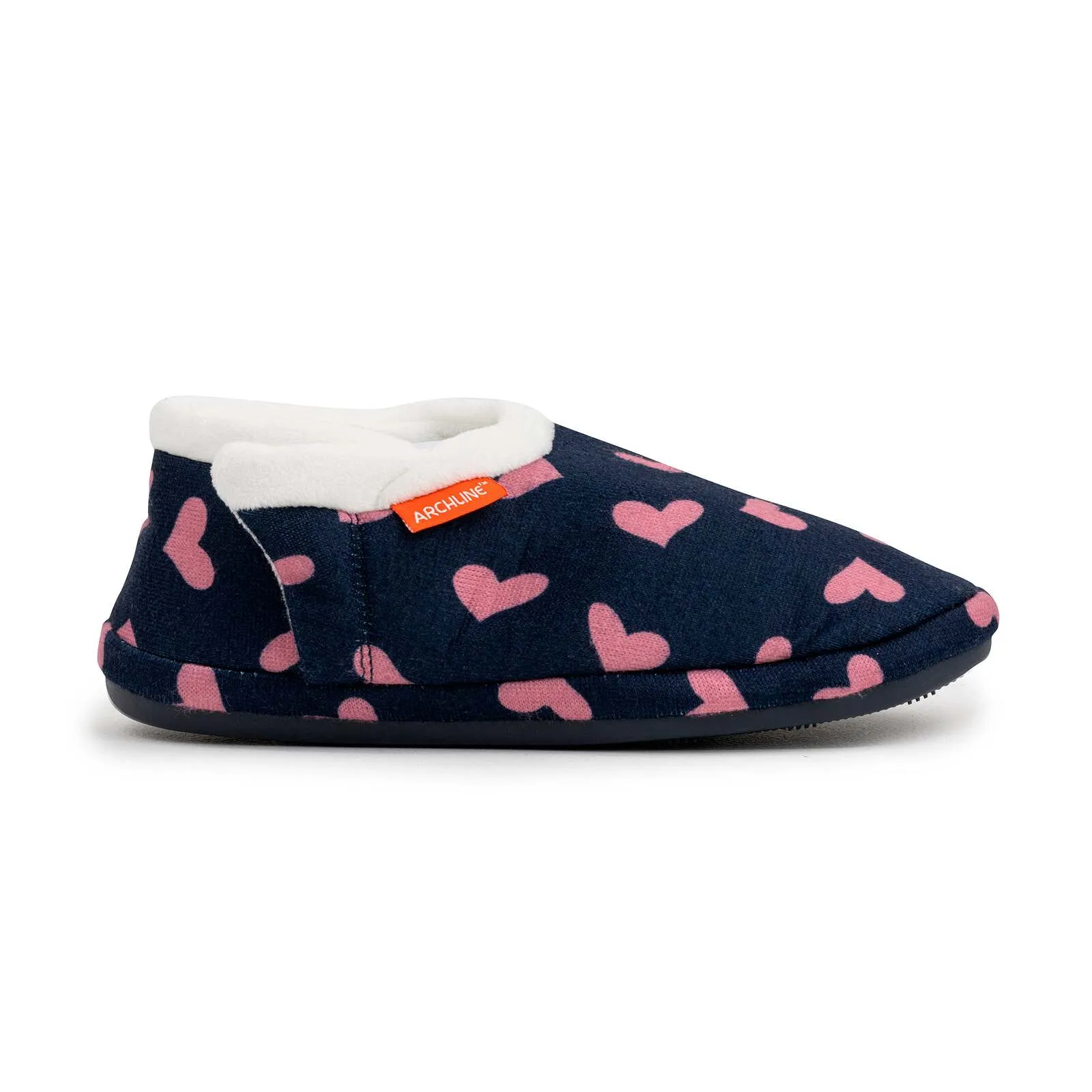 ARCHLINE Orthotic Slippers CLOSED Arch Scuffs Moccasins Pain Relief in Navy Hearts - EUR41 V563-AS401-NVYHRT-41