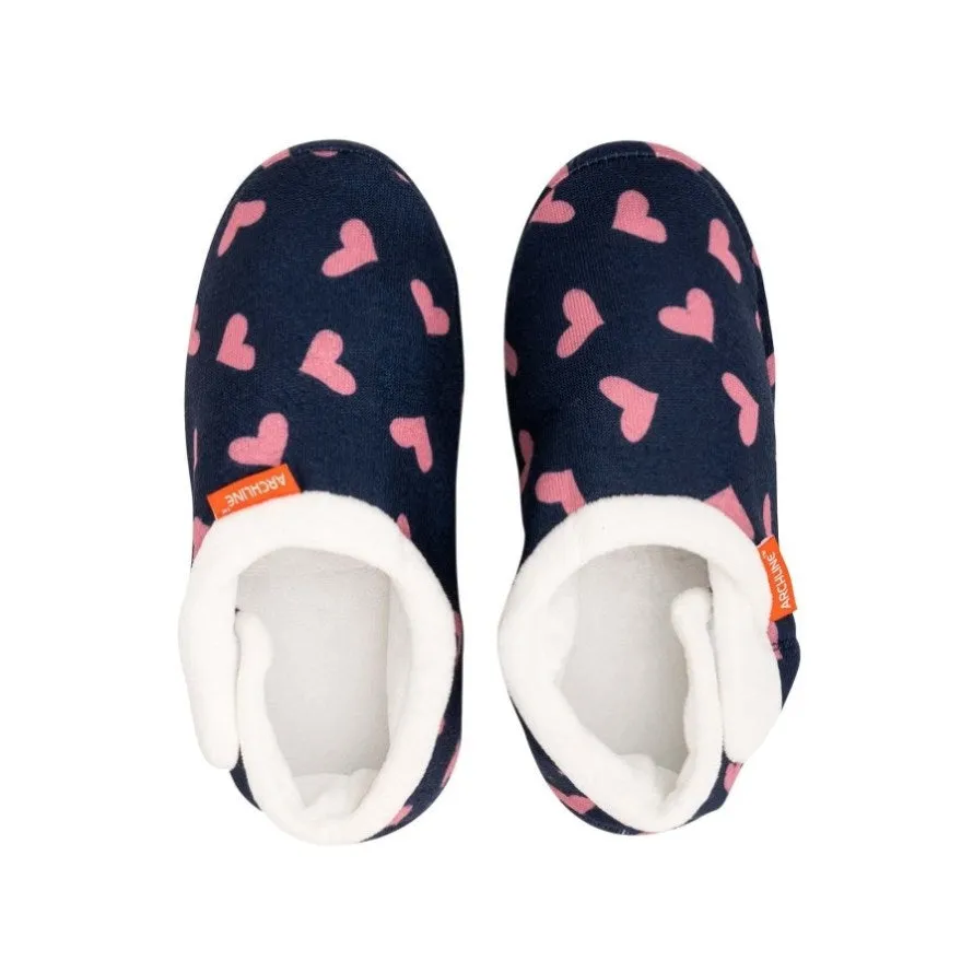 ARCHLINE Orthotic Slippers CLOSED Arch Scuffs Moccasins Pain Relief in Navy Hearts - EUR41 V563-AS401-NVYHRT-41