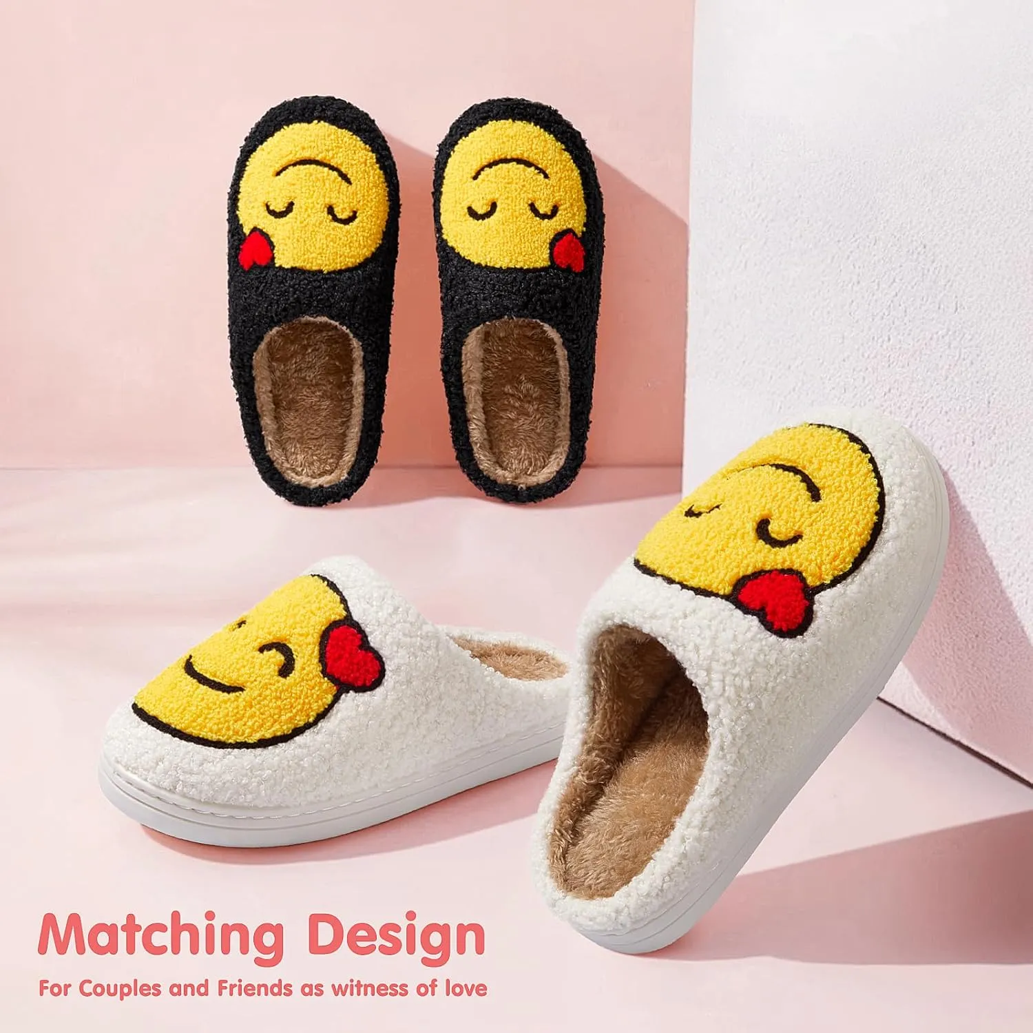 ATHMILE Smiley Face Slippers for Women Men Indoor Cute House Shoes Fuzzy Fluffy Cozy Slippers Happy Face Preppy Comfy for Bedroom Outdoor