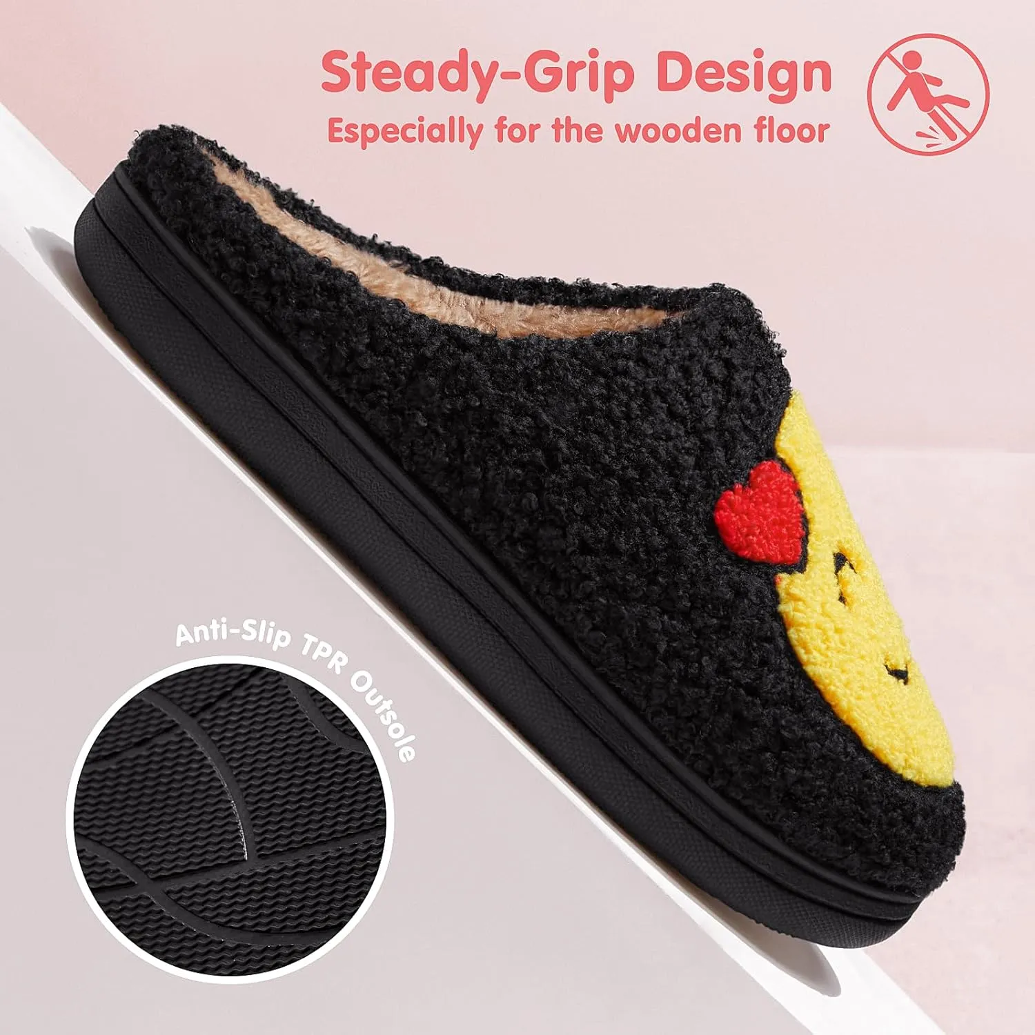 ATHMILE Smiley Face Slippers for Women Men Indoor Cute House Shoes Fuzzy Fluffy Cozy Slippers Happy Face Preppy Comfy for Bedroom Outdoor