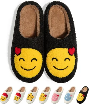 ATHMILE Smiley Face Slippers for Women Men Indoor Cute House Shoes Fuzzy Fluffy Cozy Slippers Happy Face Preppy Comfy for Bedroom Outdoor
