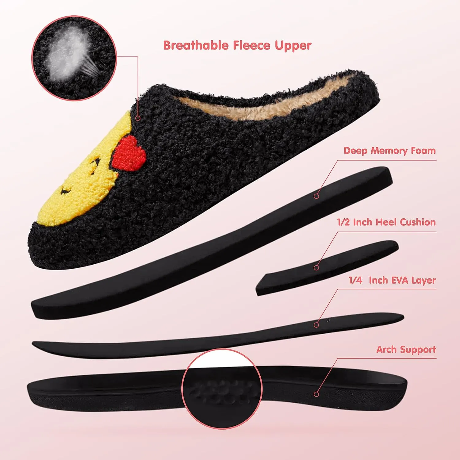 ATHMILE Smiley Face Slippers for Women Men Indoor Cute House Shoes Fuzzy Fluffy Cozy Slippers Happy Face Preppy Comfy for Bedroom Outdoor