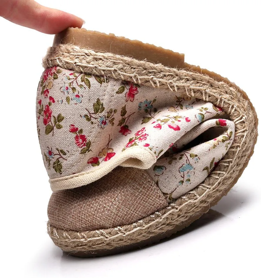 Ausom Girls Womens Linen Pastoral Preppy Style Floral Round Toe Canvas Sneakers Shoes