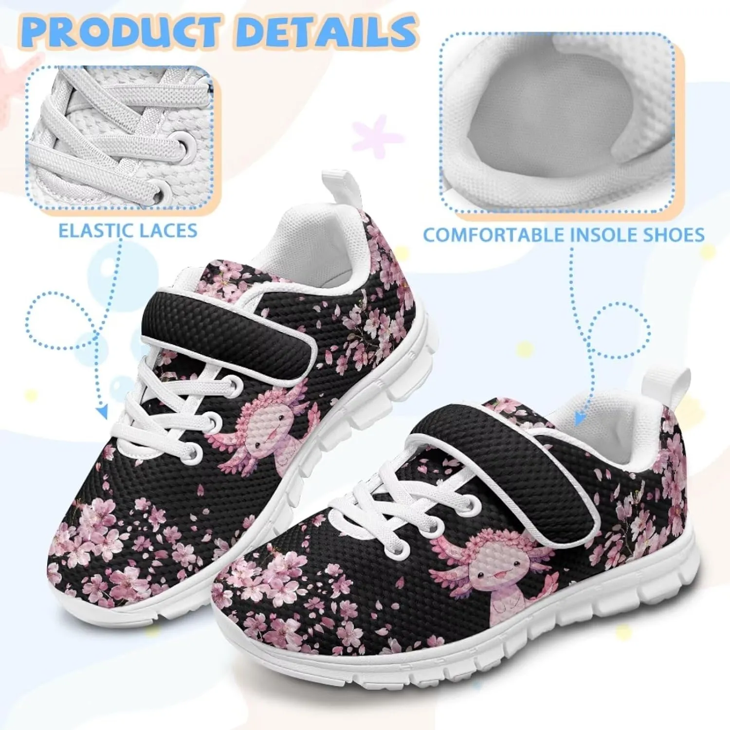 Axolotl Shoes Girls Tennis Shoes Cute Slip On Sneakers for Kids Gym Shoes