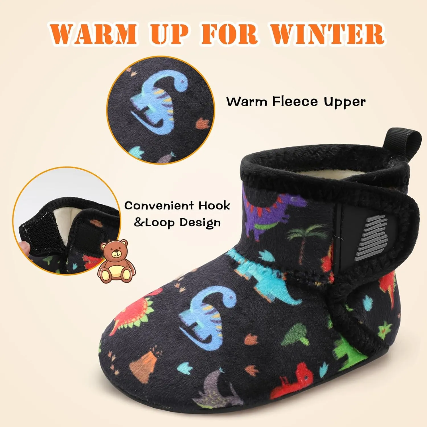 BARERUN Toddler Slippers Girls Boys House Shoes Baby Winter Booties Plush Cozy Kids House Slipper Warm Lightweight Infant Walking Shoes Socks