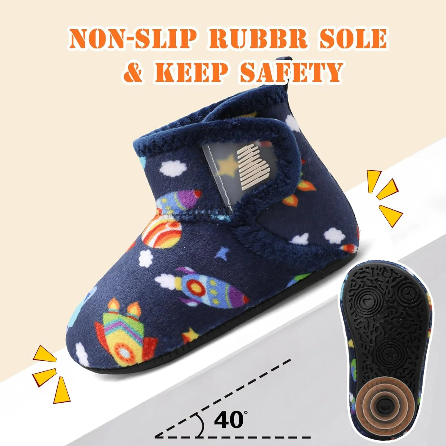BARERUN Toddler Slippers Girls Boys House Shoes Baby Winter Booties Plush Cozy Kids House Slipper Warm Lightweight Infant Walking Shoes Socks