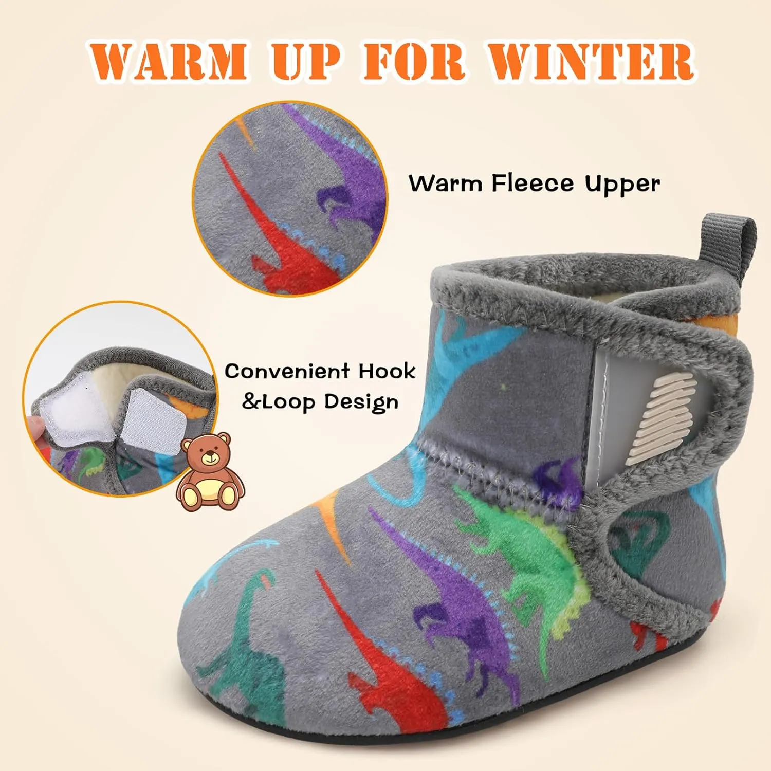 BARERUN Toddler Slippers Girls Boys House Shoes Baby Winter Booties Plush Cozy Kids House Slipper Warm Lightweight Infant Walking Shoes Socks