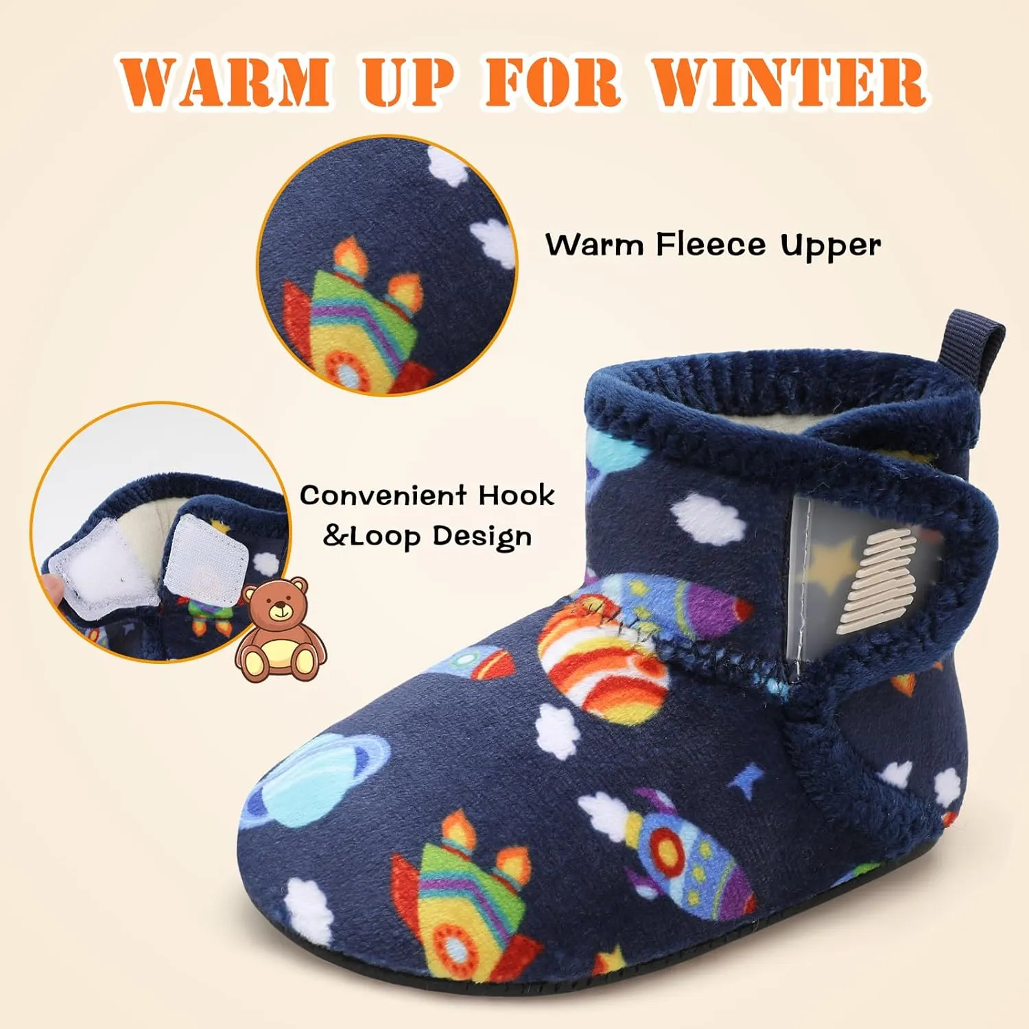 BARERUN Toddler Slippers Girls Boys House Shoes Baby Winter Booties Plush Cozy Kids House Slipper Warm Lightweight Infant Walking Shoes Socks
