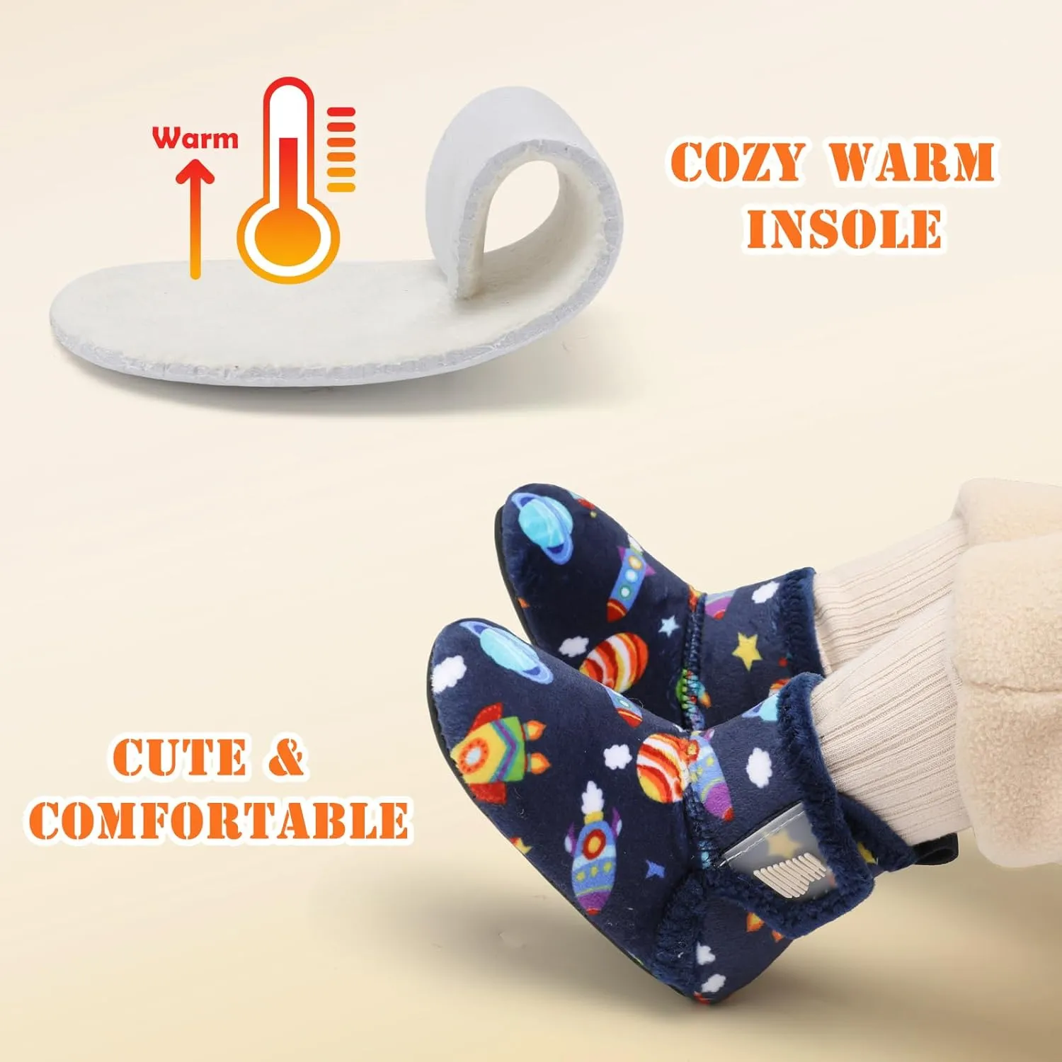 BARERUN Toddler Slippers Girls Boys House Shoes Baby Winter Booties Plush Cozy Kids House Slipper Warm Lightweight Infant Walking Shoes Socks