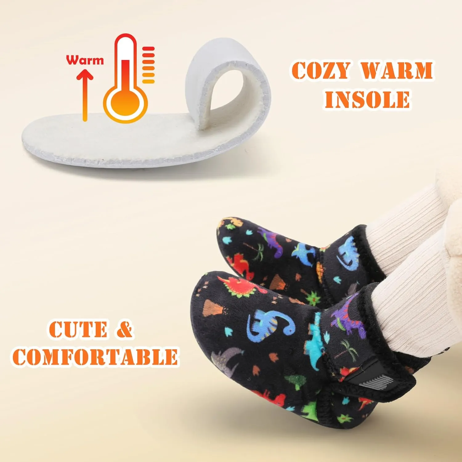 BARERUN Toddler Slippers Girls Boys House Shoes Baby Winter Booties Plush Cozy Kids House Slipper Warm Lightweight Infant Walking Shoes Socks