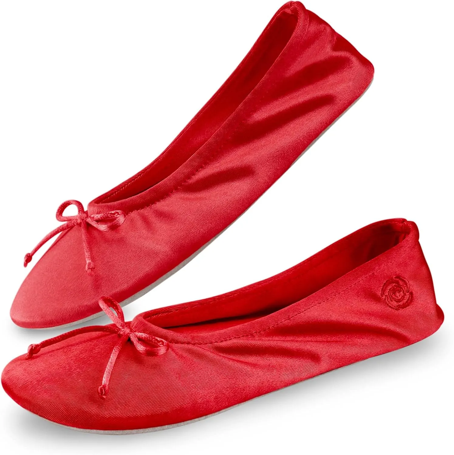 BCTEX COLL Women's Ballerina House Slippers with Bow, Ladies Satin Bedroom Slipper with Suede Sole Indoor