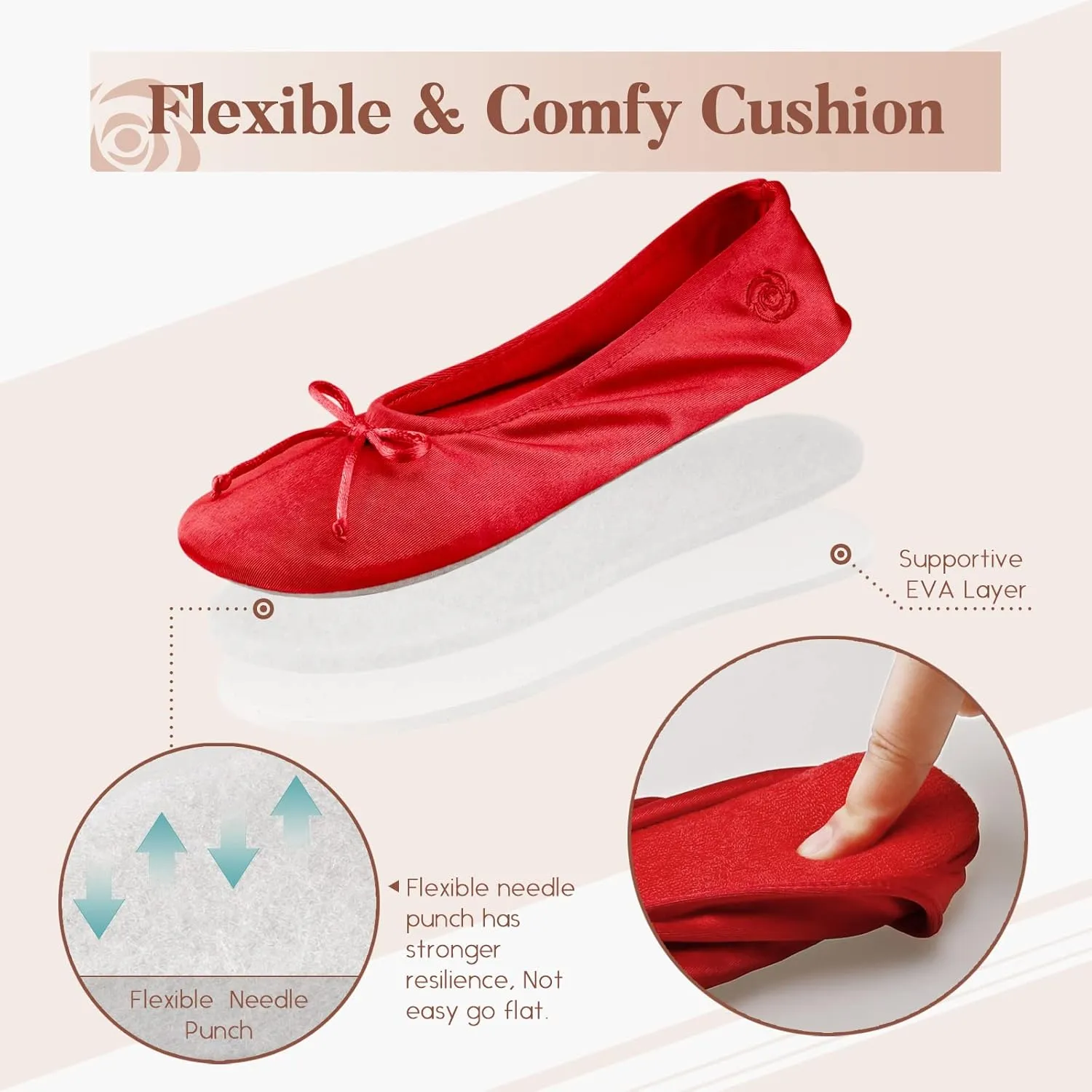 BCTEX COLL Women's Ballerina House Slippers with Bow, Ladies Satin Bedroom Slipper with Suede Sole Indoor