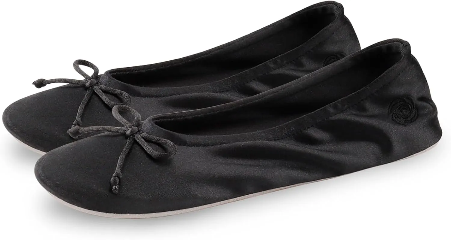 BCTEX COLL Women's Ballerina House Slippers with Bow, Ladies Satin Bedroom Slipper with Suede Sole Indoor