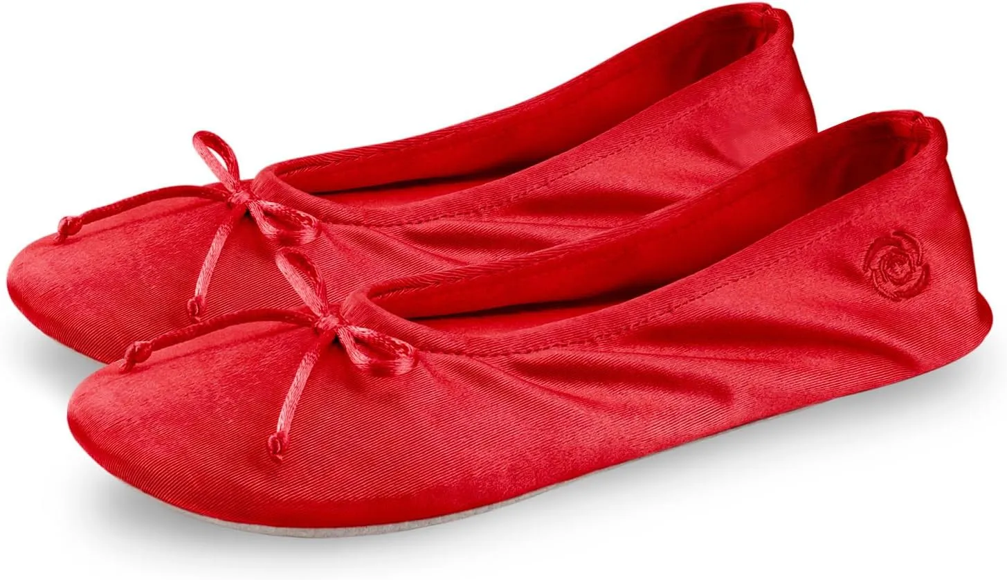BCTEX COLL Women's Ballerina House Slippers with Bow, Ladies Satin Bedroom Slipper with Suede Sole Indoor