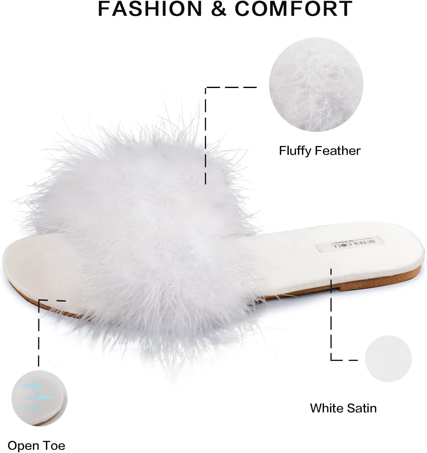 BCTEX COLL Women's Fluffy Pom Pom Feather Slipper Memory Foam Cozy Slippers House Bedroom Fuzzy Slippers for Women