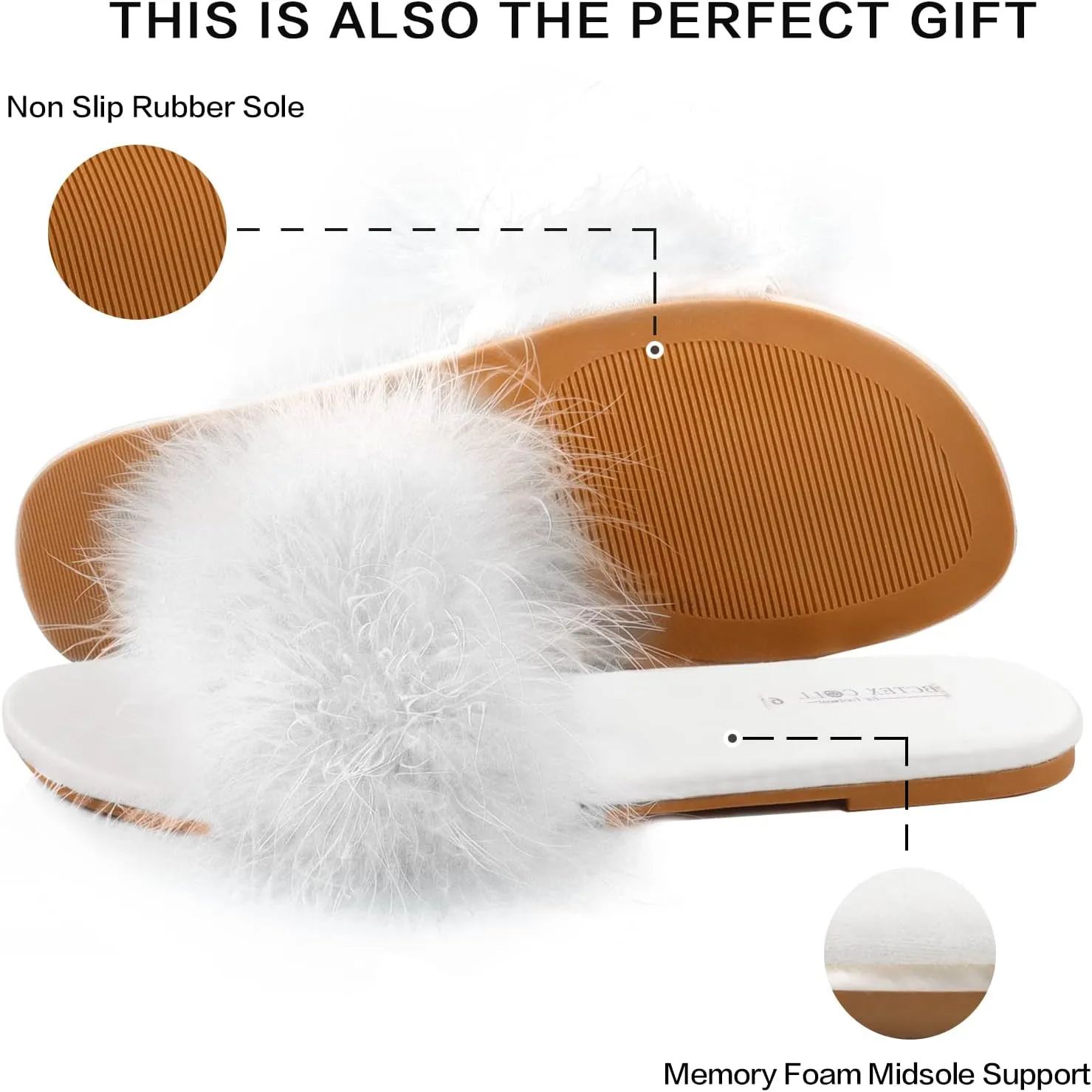 BCTEX COLL Women's Fluffy Pom Pom Feather Slipper Memory Foam Cozy Slippers House Bedroom Fuzzy Slippers for Women