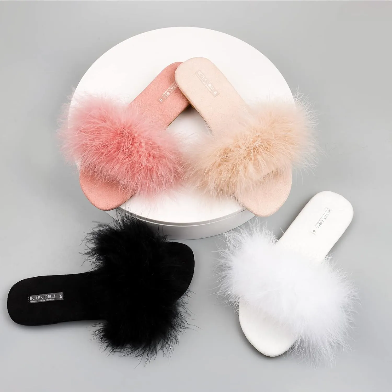 BCTEX COLL Women's Fluffy Pom Pom Feather Slipper Memory Foam Cozy Slippers House Bedroom Fuzzy Slippers for Women